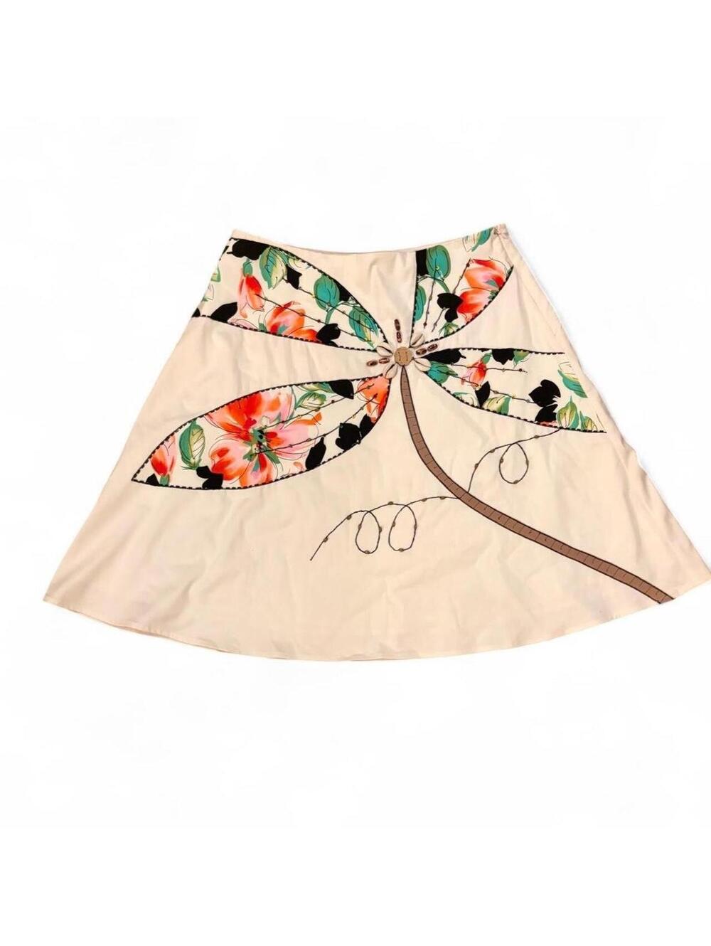 Vintage Y2K Cache Floral Dragonfly White Beaded Skirt 🦋🌺